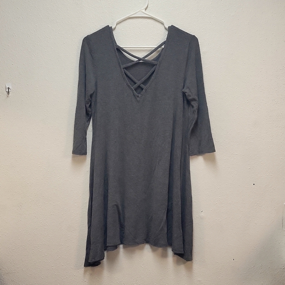 Gray Crossback Cropped Sleeve Mini Dress